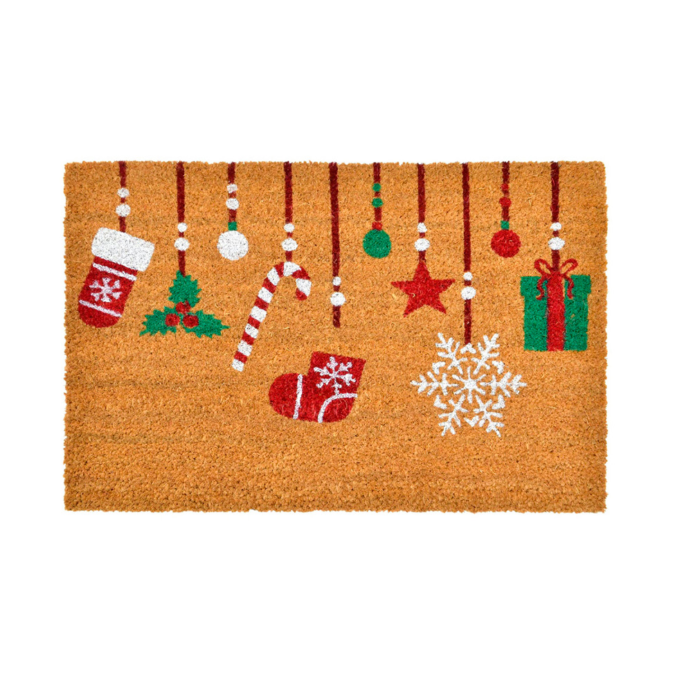 Capacho Natalino Espressione Pendentes Marrom e Vermelho