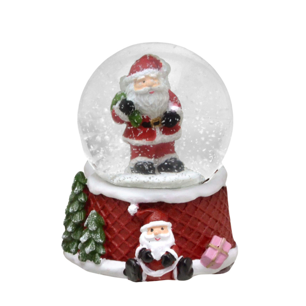 Enfeite Natalino Espressione Bola de Água com Papai Noel com Sacola Vermelha e Branca 7 cm