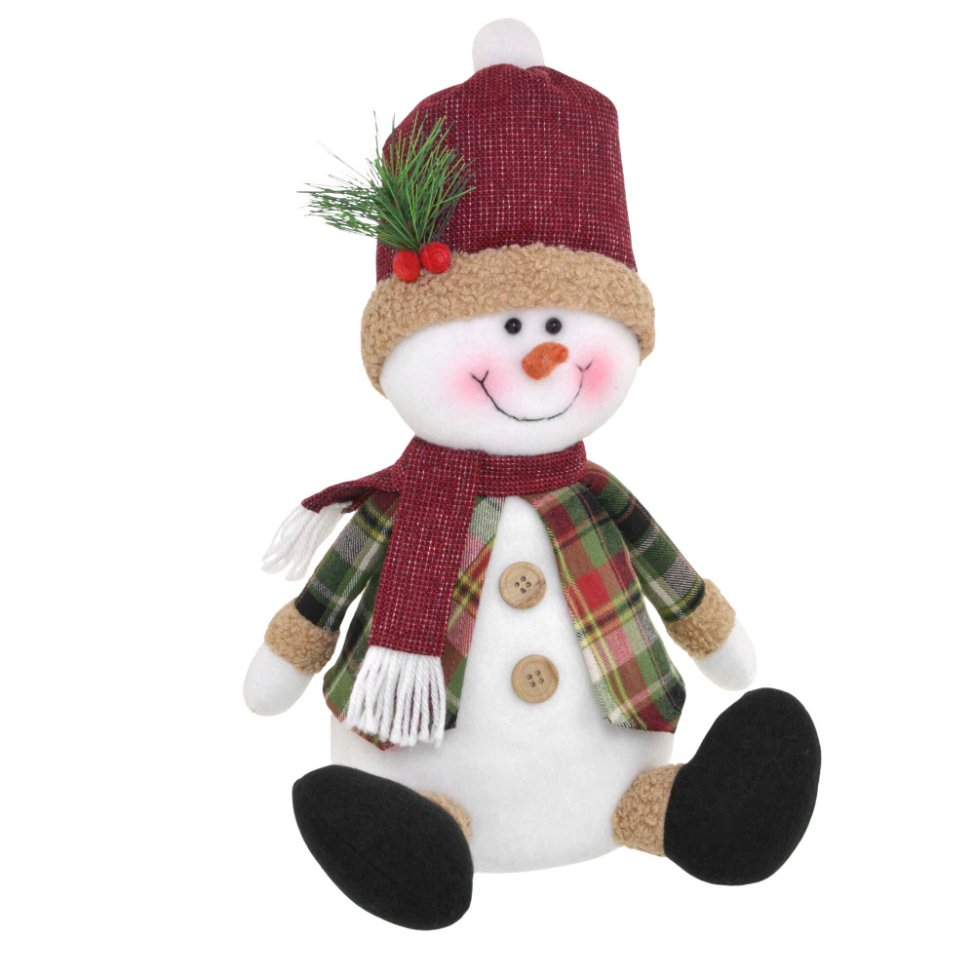 Enfeite Natalino Espressione Boneco de Neve Branco e Vermelho 37 cm
