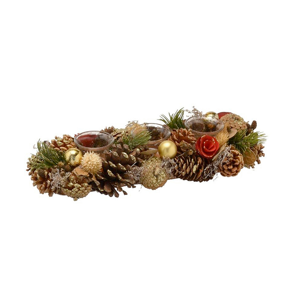 Enfeite Natalino Espressione Candelabro 3 Velas Marrom e Dourado