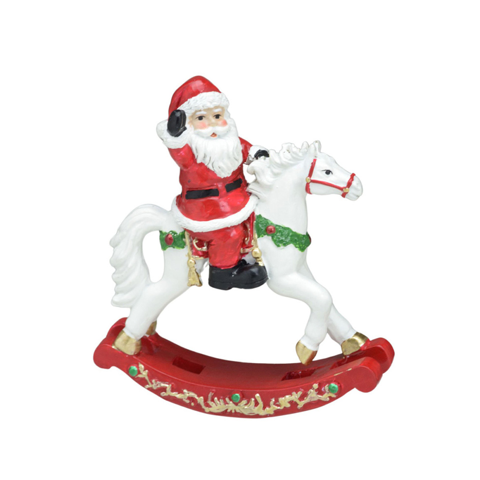 Enfeite Natalino Espressione Papai Noel com Cavalo Vermelho e Branco 10 cm