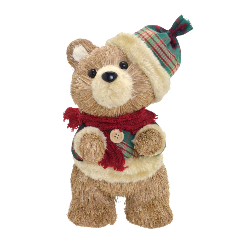 Enfeite Natalino Espressione Urso Marrom Claro e Xadrez 24 cm
