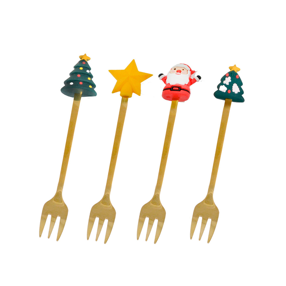 Jogo com 4 Garfos Natalinos Espressione Dourado