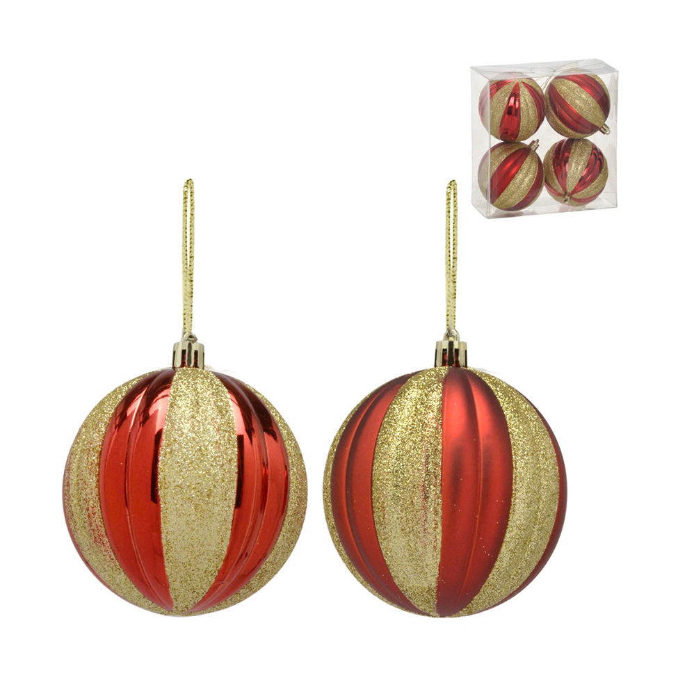 Kit com 4 Bolas Natalinas Espressione Vermelho e Dourado II 8 cm