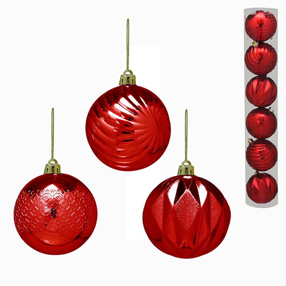 Kit com 6 Bolas Decorativas para Árvore de Natal Espressione Christmas I Vermelho 9x8 cm