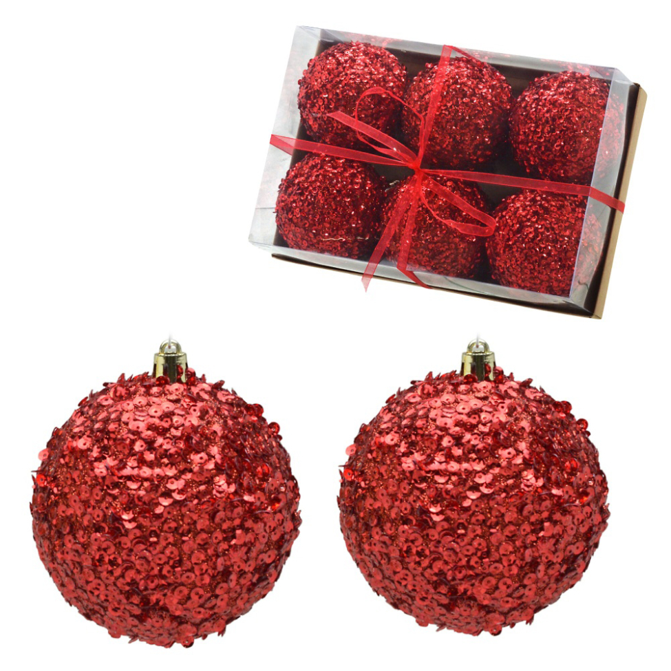 Kit com 6 Bolas Natalinas Espressione Vermelho II 8,5 cm