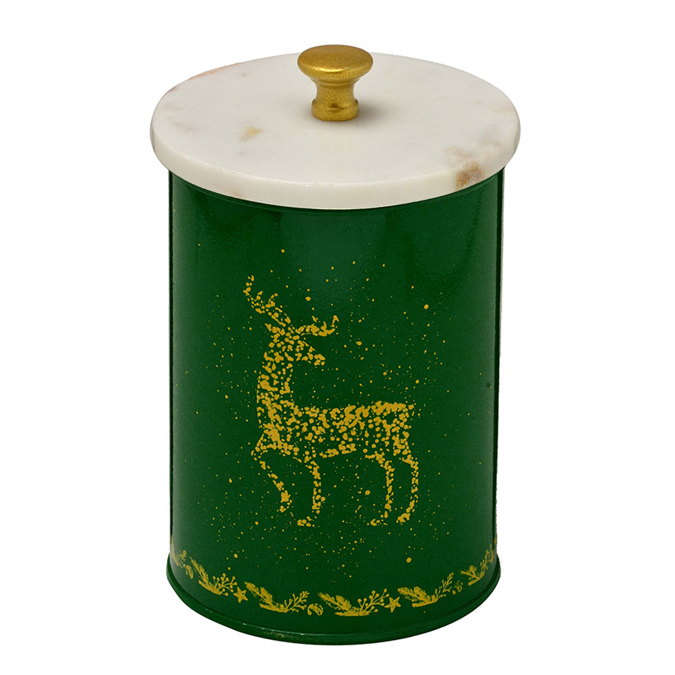 Pote Natalino de Metal com Tampa de Mármore Espressione Christmas III Verde e Dourado