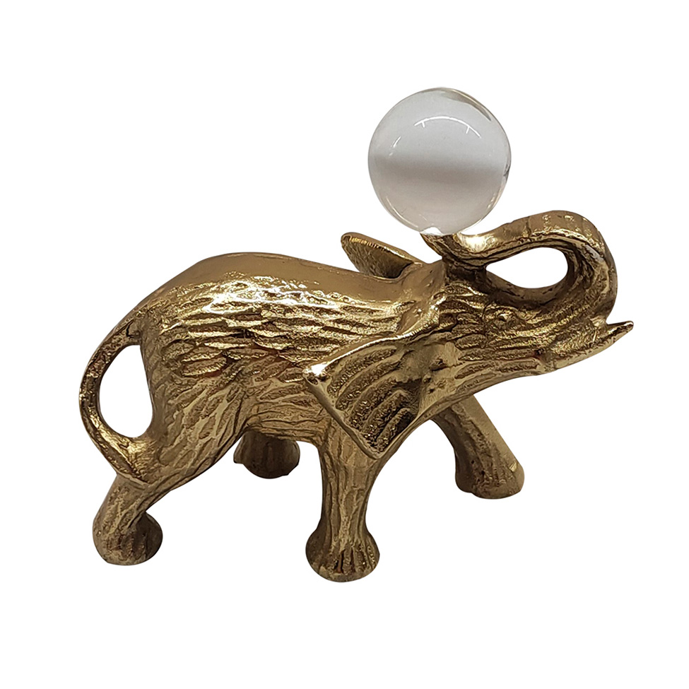 Escultura Decorativa Elefante Dourada e Transparente