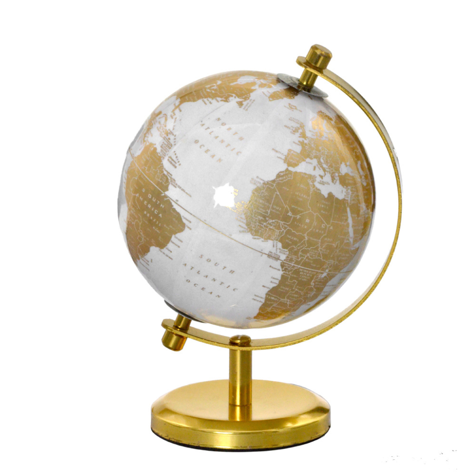 Globo Terrestre Decorativo Espressione Branco e Dourado