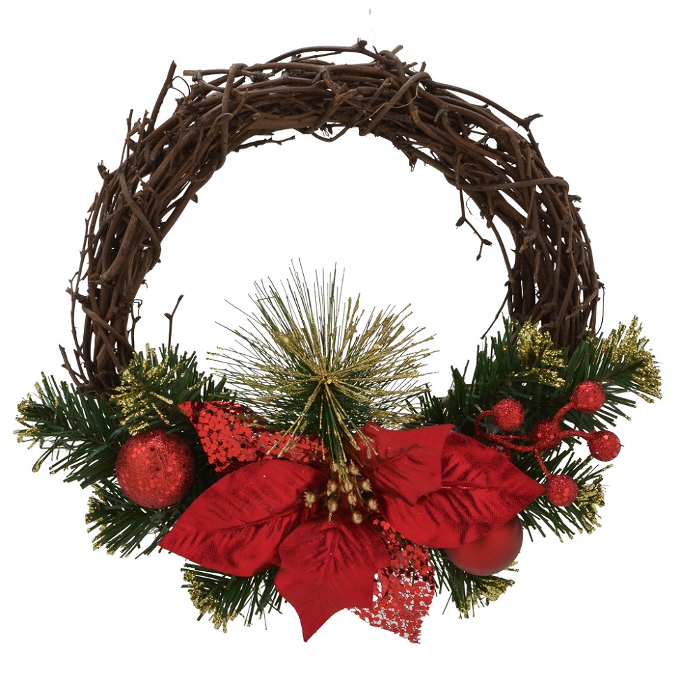 Guirlanda Natalina Espressione com Flores Marrom e Vermelha