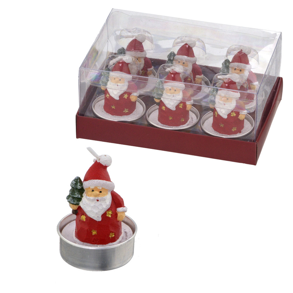 Kit com 6 Velas Papai Noel com Árvore Vermelho