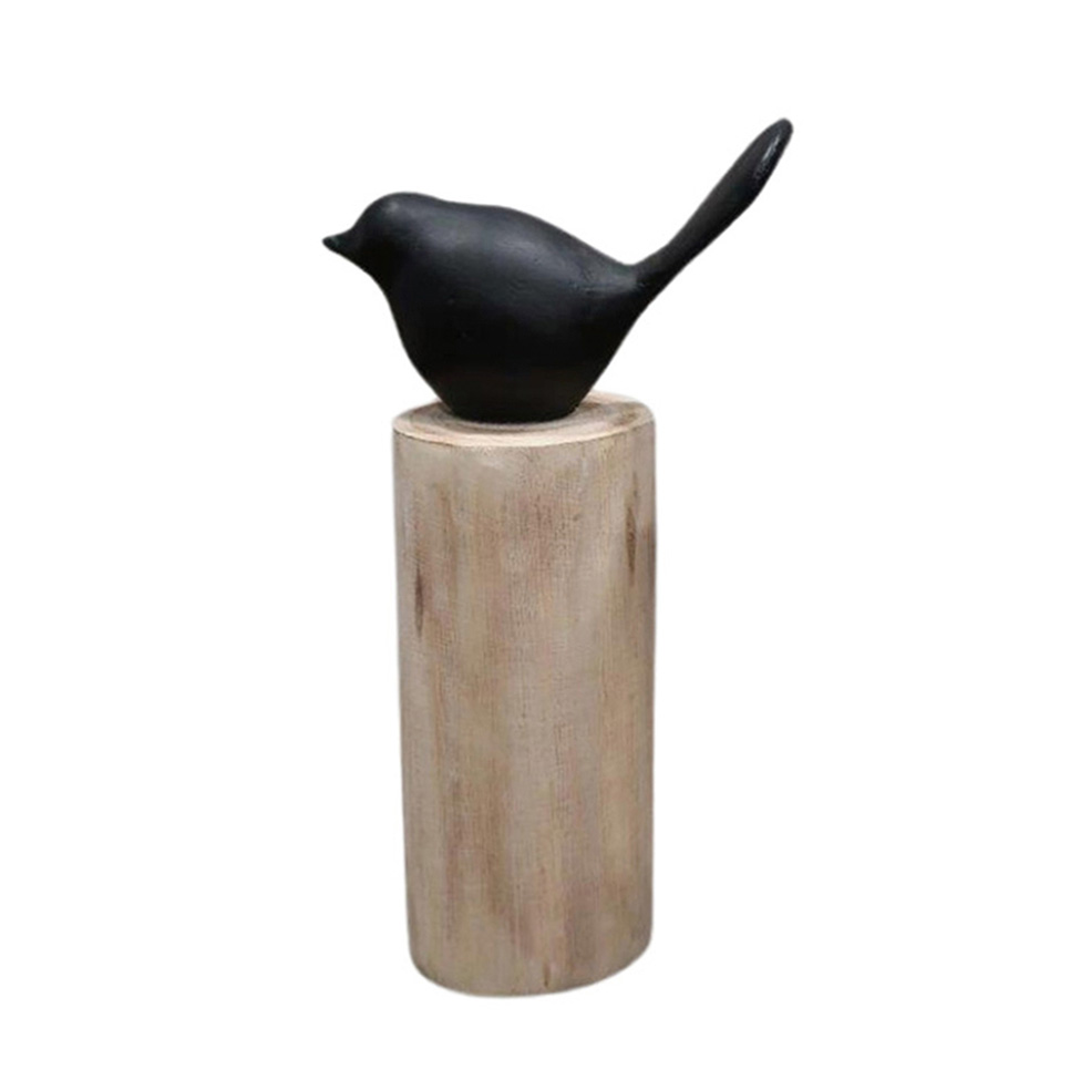 Pássaro Decorativo Espressione Preto e Madeira