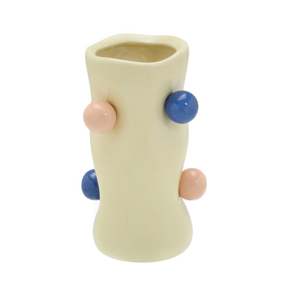 Vaso Decorativo Espressione Bolinhas Bege 16 cm
