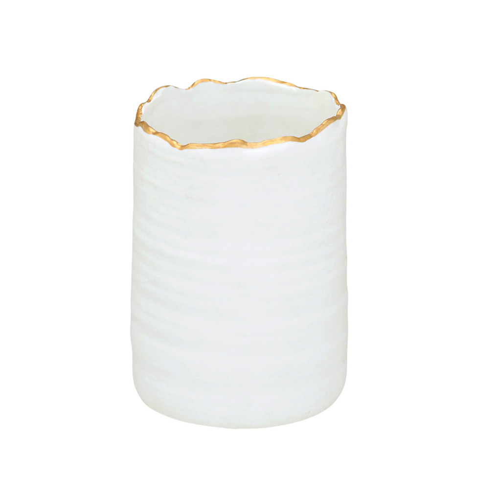Vaso Decorativo Espressione Branco e Dourado 15 cm