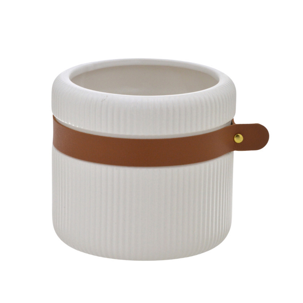 Vaso Decorativo Espressione com Listra Branco e Marrom 14 cm