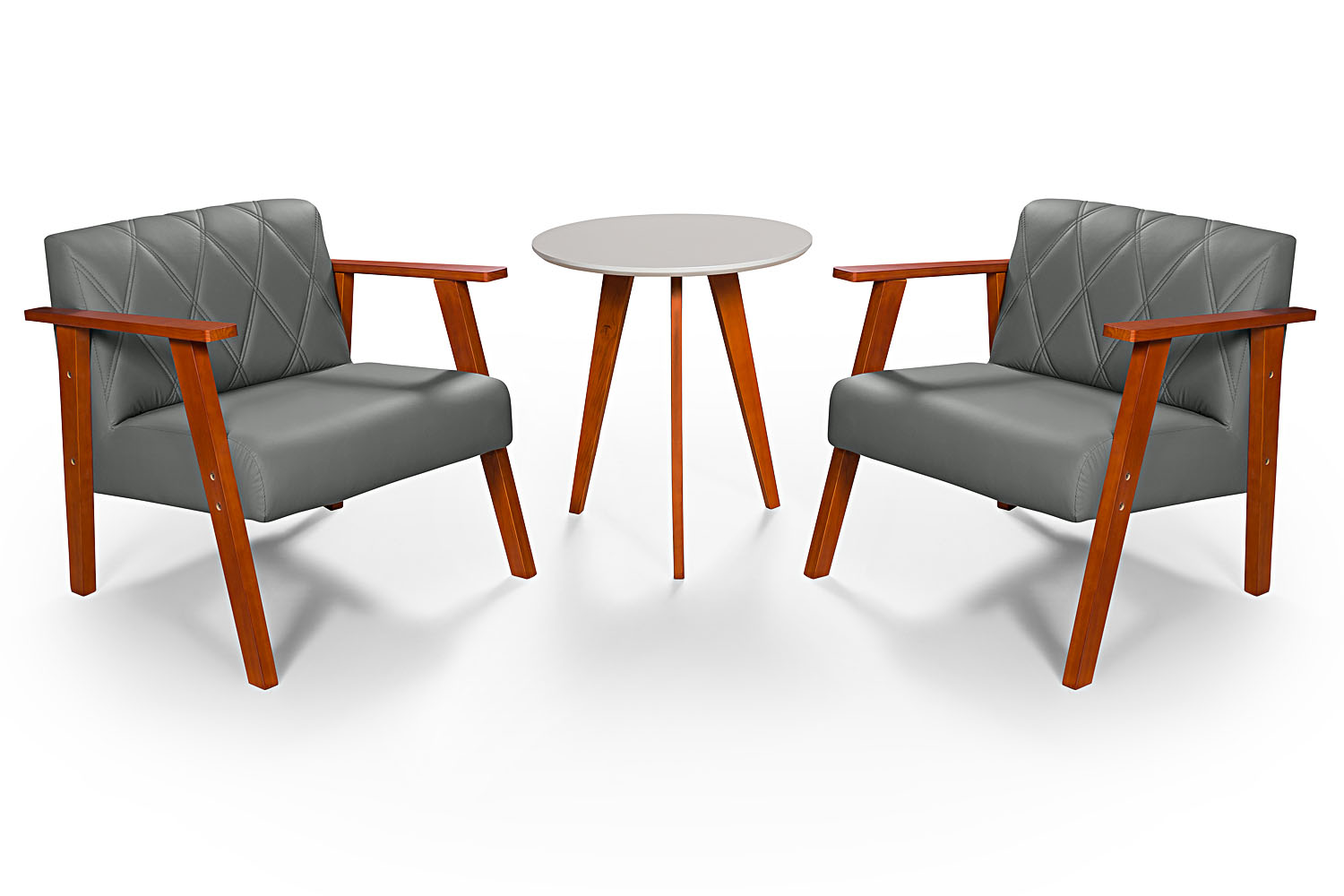 Conjunto Duas Poltrona Madri em Courino Mais Mesinha Lateral