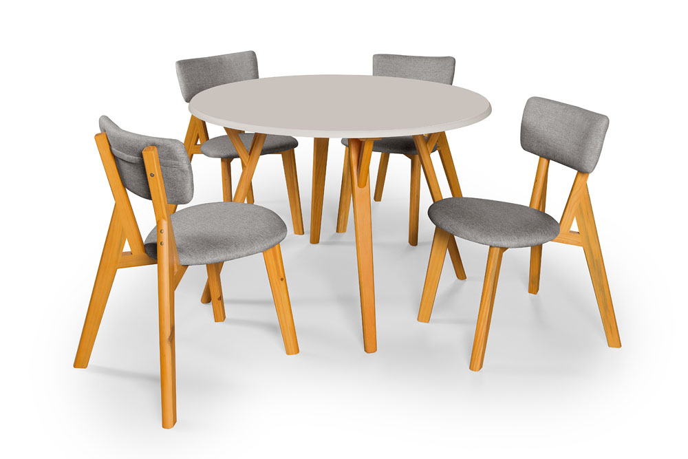 Conjunto Sala De Jantar 4 Cadeiras Mesa Redonda 110cm