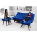 Kit Sofa Cama Caribe + 2 banquetas Rubi Courino Azul Marinho Couro Sintetico Essencial Estofados