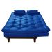Kit Sofa Cama Caribe + 2 banquetas Rubi Courino Azul Marinho Couro Sintetico Essencial Estofados