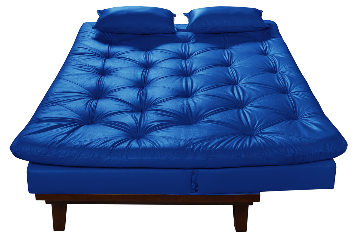 Kit Sofa Cama Caribe + 2 banquetas Rubi Courino Azul Marinho Couro Sintetico Essencial Estofados