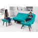 Kit Sofa Cama Caribe + 2 banquetas Rubi Courino Azul Turquesa Couro Sintetico Essencial Estofados
