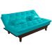 Kit Sofa Cama Caribe + 2 banquetas Rubi Courino Azul Turquesa Couro Sintetico Essencial Estofados