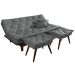 Kit Sofa Cama Caribe + 2 banquetas Rubi Courino Cinza Couro Sintetico Essencial Estofados