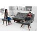 Kit Sofa Cama Caribe + 2 banquetas Rubi Courino Cinza Couro Sintetico Essencial Estofados