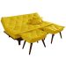 Kit Sofa Cama Caribe + 2 banquetas Rubi Courino Couro Sintetico Amarelo Essencial Estofados
