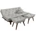 Kit Sofa Cama Caribe + 2 banquetas Rubi Courino Gelo Couro Sintetico Essencial Estofados