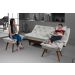 Kit Sofa Cama Caribe + 2 banquetas Rubi Courino Gelo Couro Sintetico Essencial Estofados
