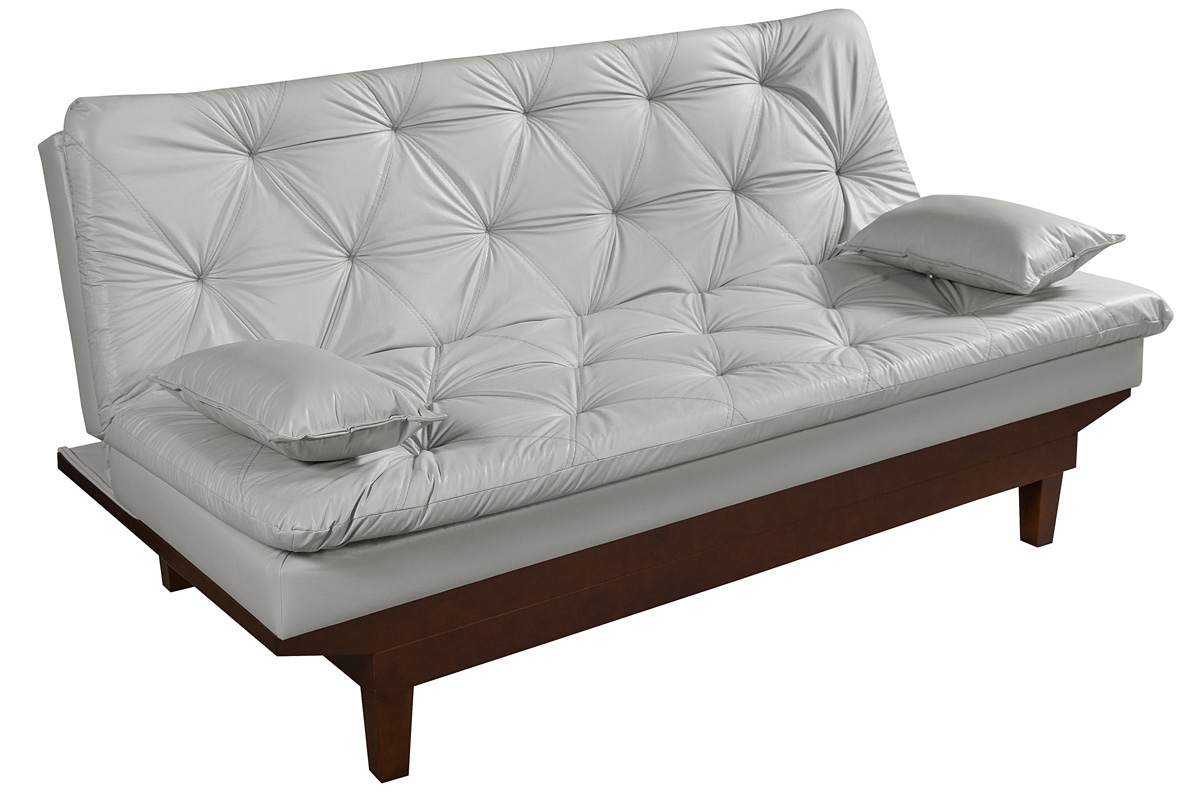Kit Sofa Cama Caribe + 2 banquetas Rubi Courino Gelo Couro Sintetico Essencial Estofados