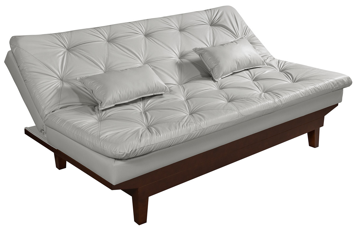 Kit Sofa Cama Caribe + 2 banquetas Rubi Courino Gelo Couro Sintetico Essencial Estofados