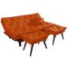 Kit Sofa Cama Caribe + 2 banquetas Rubi Courino Laranja Couro Sintetico Essencial Estofados