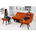 Kit Sofa Cama Caribe + 2 banquetas Rubi Courino Laranja Couro Sintetico Essencial Estofados