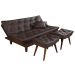 Kit Sofa Cama Caribe + 2 banquetas Rubi Courino Marrom Couro Sintetico Essencial Estofados
