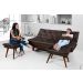 Kit Sofa Cama Caribe + 2 banquetas Rubi Courino Marrom Couro Sintetico Essencial Estofados