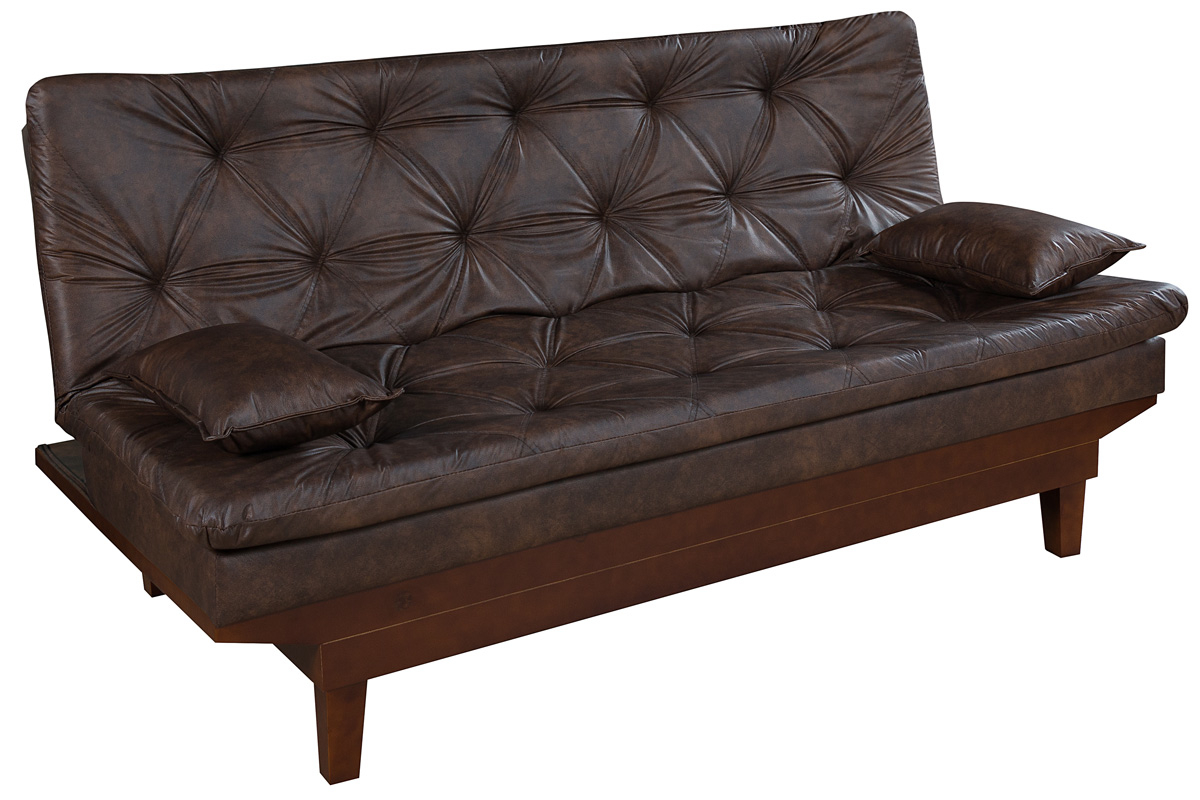 Kit Sofa Cama Caribe + 2 banquetas Rubi Courino Marrom Couro Sintetico Essencial Estofados