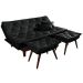 Kit Sofa Cama Caribe + 2 banquetas Rubi Courino Preto Couro Sintetico Essencial Estofados