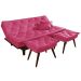 Kit Sofa Cama Caribe + 2 banquetas Rubi Courino Rosa Couro Sintetico Essencial Estofados