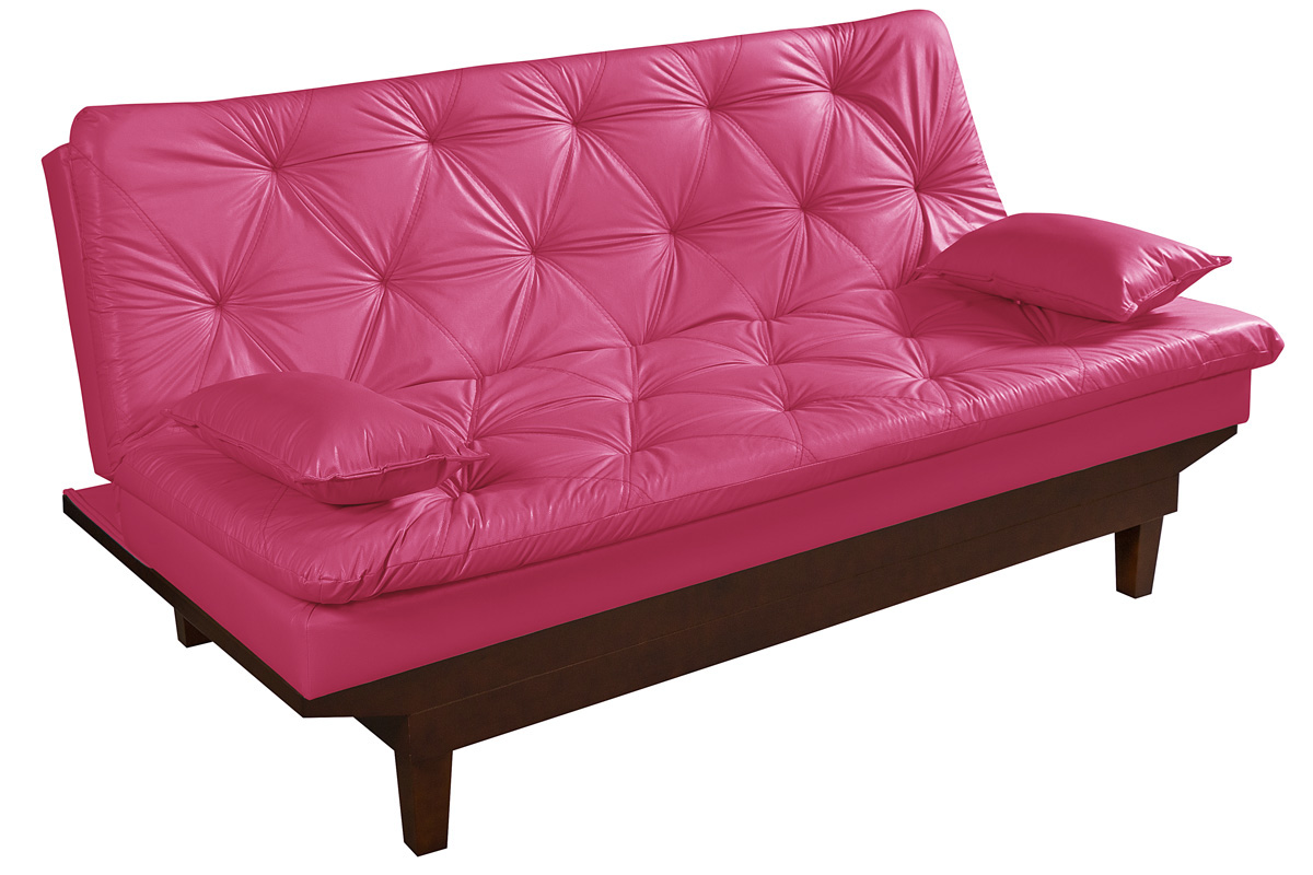 Kit Sofa Cama Caribe + 2 banquetas Rubi Courino Rosa Couro Sintetico Essencial Estofados