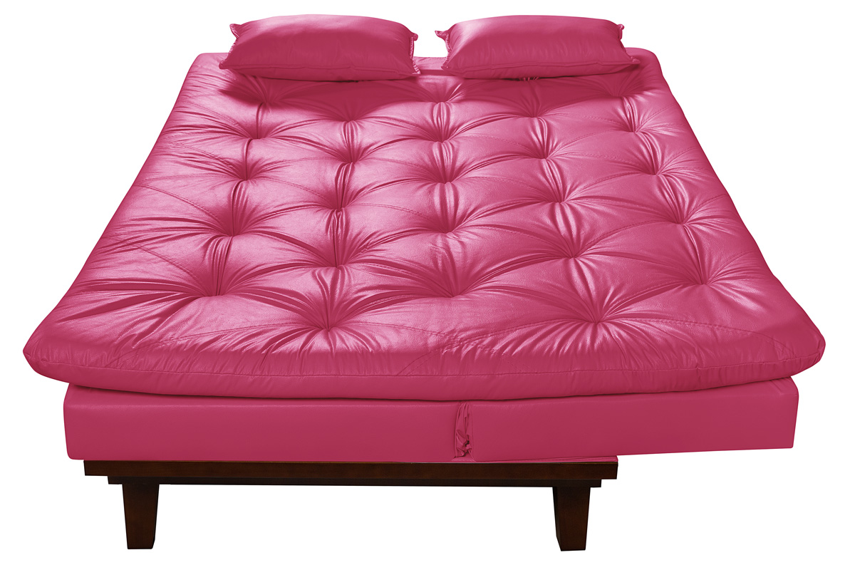 Kit Sofa Cama Caribe + 2 banquetas Rubi Courino Rosa Couro Sintetico Essencial Estofados
