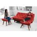 Kit Sofa Cama Caribe + 2 banquetas Rubi Courino Vermelho Couro Sintetico Essencial Estofados