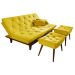 Kit Sofa Cama Caribe + 2 banquetas Rubi Suede Amarelo Essencial Estofados