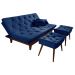 Kit Sofa Cama Caribe + 2 banquetas Rubi Suede Azul Marinho Essencial Estofados