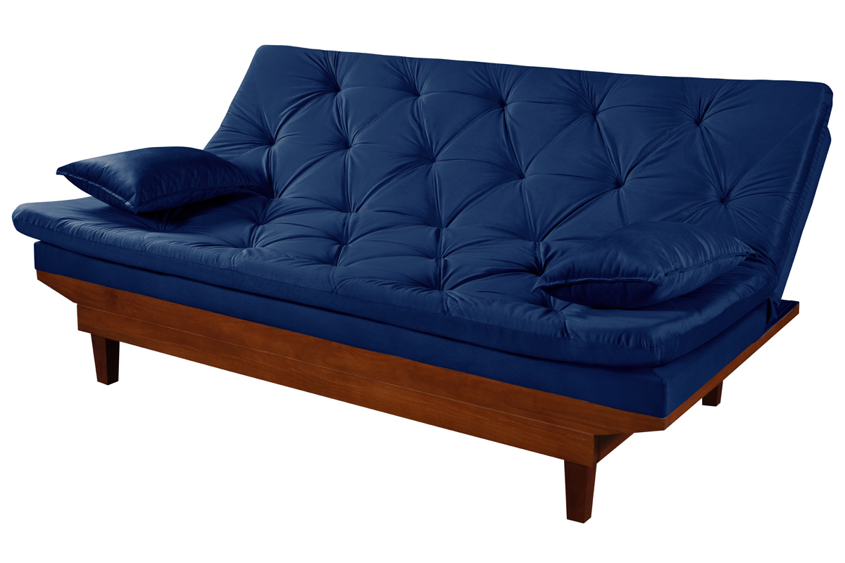 Kit Sofa Cama Caribe + 2 banquetas Rubi Suede Azul Marinho Essencial Estofados