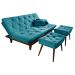 Kit Sofa Cama Caribe + 2 banquetas Rubi Suede Azul Turquesa Essencial Estofados