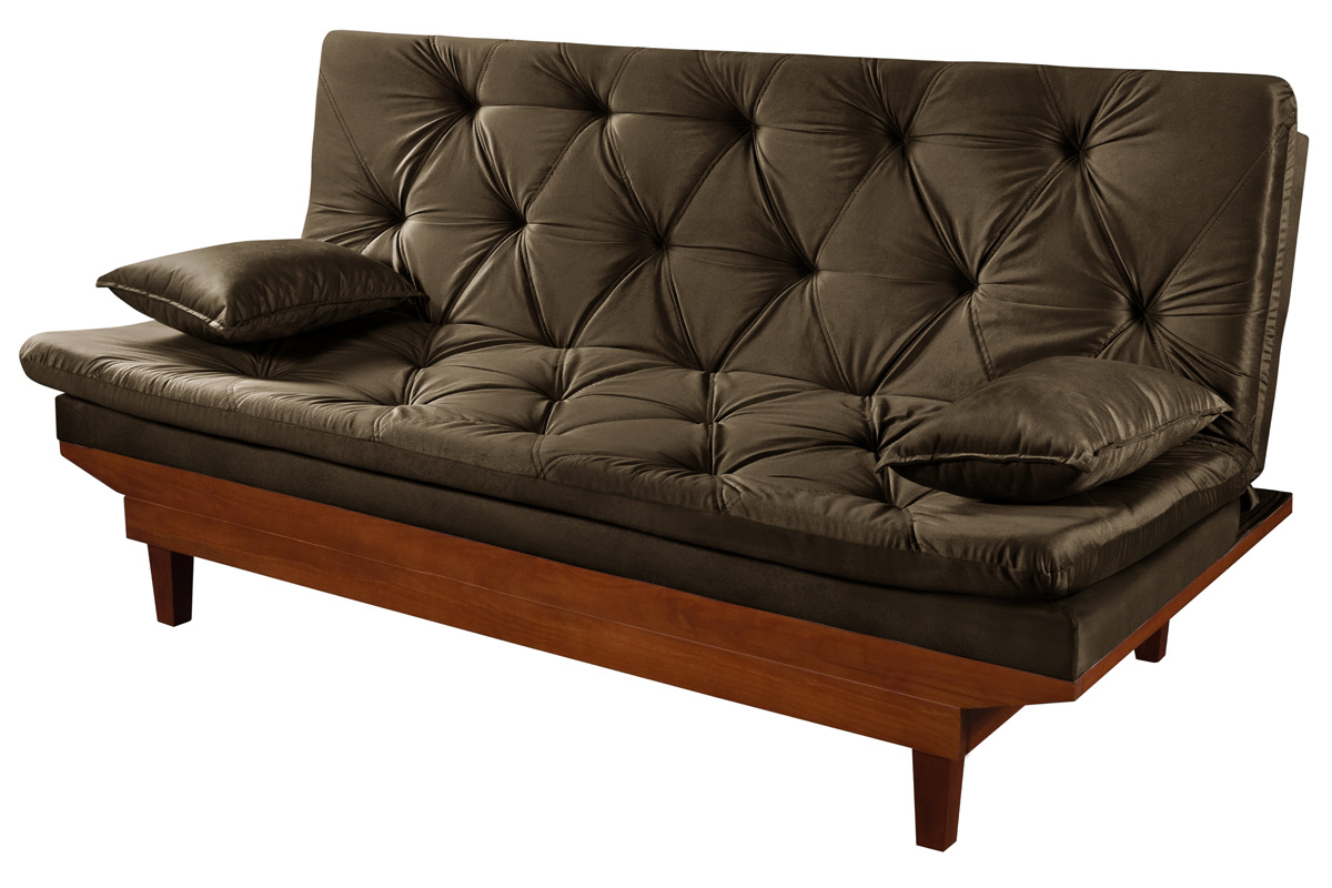 Kit Sofa Cama Caribe + 2 banquetas Rubi Suede Cappucino Essencial Estofados