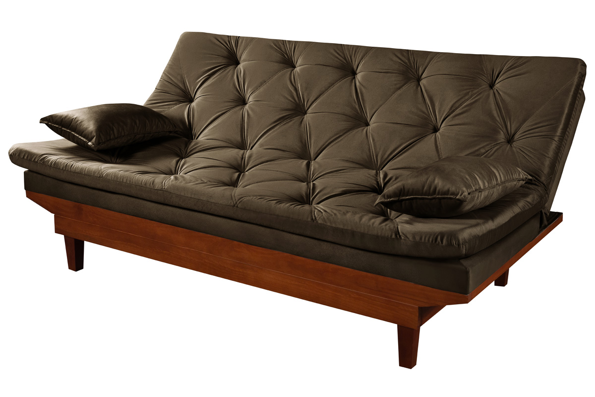 Kit Sofa Cama Caribe + 2 banquetas Rubi Suede Cappucino Essencial Estofados