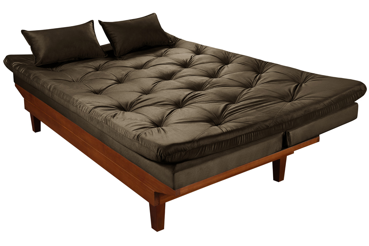 Kit Sofa Cama Caribe + 2 banquetas Rubi Suede Cappucino Essencial Estofados